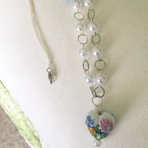 💙Handmade Blue/White Lampwork Heart Necklace💙